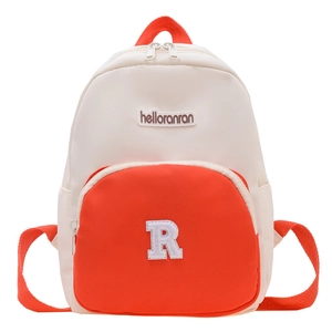 Kids color-block canvas backpack in cream and orange with letter R embroidery
