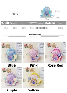 Guide des tailles du sac à dos pailleté pour enfant avec dimensions 20x21x11cm en 5 couleurs
