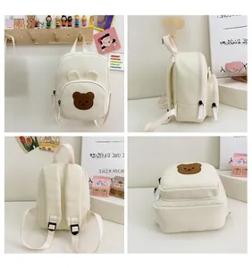 Vue détaillée d'un sac à dos en toile pour enfants avec ours sous différents angles