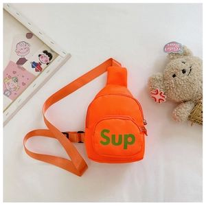 Vibrant orange kids crossbody chest bag with Sup logo and adjustable shoulder strap