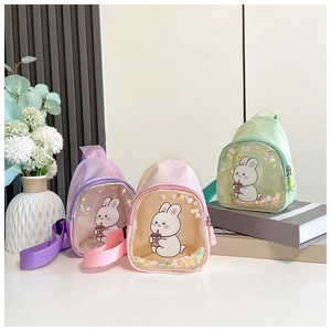 Three cute rabbit chest bags for girls in lavender, pink and green with glitter