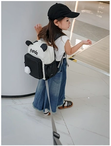 Panda-Rucksack für Kleinkinder aus Segeltuch mit 3D-Ohren und abnehmbarer Sicherheitsleine