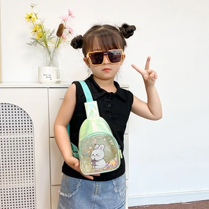 Iridescent green bunny chest bag for kids featuring sparkling liquid sequins and rabbit icon