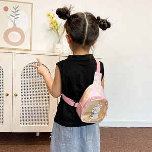 Pink holographic rabbit crossbody chest bag for girls with glitter sequins and adjustable strap
