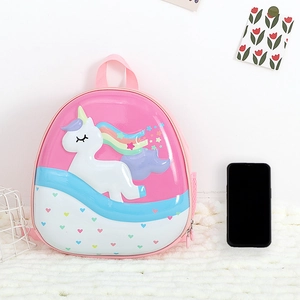 Rosafarbener Kinder-Eierschalen-Rucksack mit 3D-Einhorn-Relief und Netzseitentasche
