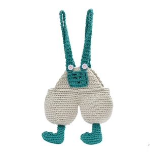 Handmade crochet overall phone bag with smile face pocket and decorative buttons