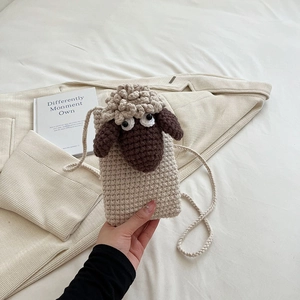 Handmade Crochet Knitted Cartoon Sheep Crossbody Bag For Kids Girls Mini Phone Pouch