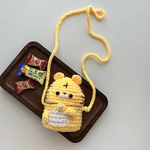 Sac À Bandoulière Tigre Tricoté Pour Enfants Crochet Fait Main Forme Animale Dessin Animé Petit Porte-monnaie Avec Longue Sangle