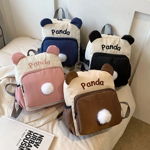 Panda Kinder Rucksack Strapazierfähiger Stoff Farblock Anti-verlust Schultasche Süßer Cartoon Für Kleinkinder Kindergarten