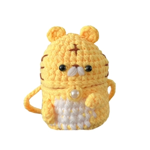 Mini sac tigre au crochet fait main et étui pour écouteurs avec boucle perle