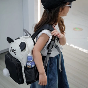 Kinder Panda-Rucksack im Color-Block-Design mit 3D-Ohren und Netz-Seitentaschen