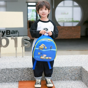 Blauer Kinder-Hartschalenrucksack mit Bagger-Aufdruck und 3D-Eierschalen-Design