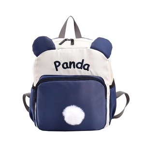 Kinder Rucksack in Navy und Beige mit Panda-Stickerei und niedlichen 3D-Tierohren