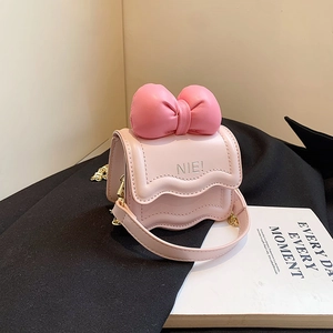 Mini Sac Bandoulière Pour Enfants Cuir PU Décoration Nœud Bord Festonné Chaîne Mode Mignonne Sac À Main Filles