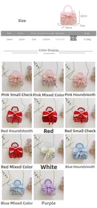 Tableau des tailles pour sac tweed fille avec nœud et poignée en perles en divers coloris
