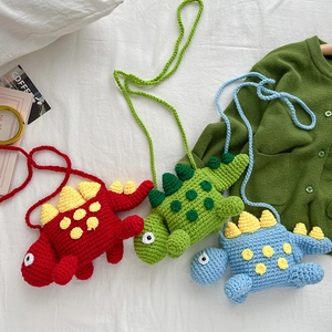 Kids Dinosaur Crossbody Bag Handmade Crochet Knitted Mini Yarn Animal Shape Shoulder Purse Toddler Girls Boys