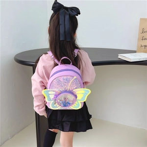 Sac à dos violet pour enfants avec paillettes, ailes de papillon et motif Elsa