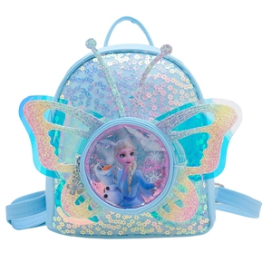 Sac à dos Elsa pour enfants avec paillettes et ailes de papillon holographiques bleu