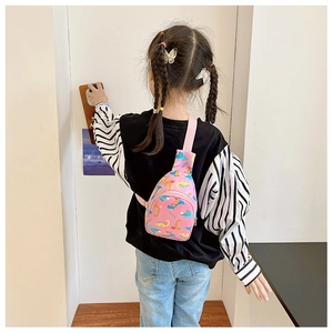 Pink cartoon dinosaur chest bag for children with adjustable shoulder strap and zipper
