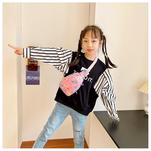 Pink cartoon dinosaur crossbody chest bag for kids featuring adjustable strap and zipper