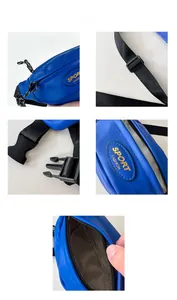 Vue détaillée du sac banane sport bleu avec sangle réglable et boucle pour enfants