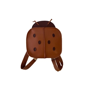 Cute brown beetle shaped PU leather toddler backpack with cartoon insect design