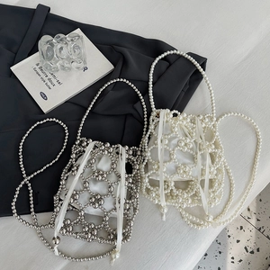 Mini Sac Bandoulière Fille Fait Main Künstliche Perle Tissé Sac À Main Avec Pochette Intérieure En Satin Pour Enfants Style Princesse
