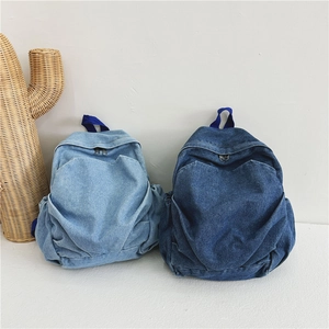 Kids Denim Backpack Lightweight Large Capacity School Bag Retro Korean Style Denim Canvas Rucksack For Boys Girls