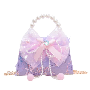 Sac à main princesse violet pour fille avec sequins brodés et poignée en perles