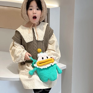 Joli sac bandoulière canard en tricot vert pour fillettes en laine douce
