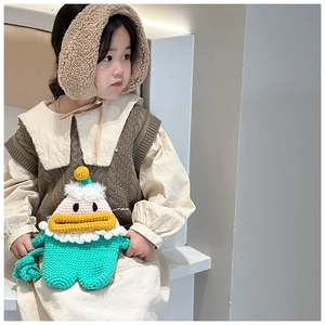 Joli sac bandoulière au crochet pour filles avec motif dessin animé vert menthe et sangle