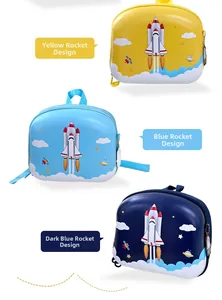 Detailed comparison of yellow, light blue, and dark blue EVA rocket eggshell backpacks