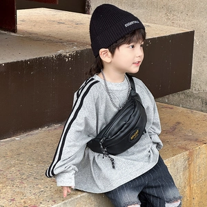 Sac banane rétro en cuir noir pour enfants avec logo sport jaune et bandoulière réglable