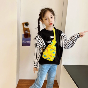 Toddler cartoon dinosaur chest bag in yellow with adjustable strap for kids