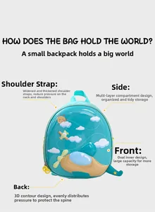 Detail view of light blue toddler airplane backpack with 3D ergonomic back and padded straps
