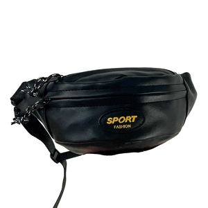 Sac banane vintage pour enfants en cuir PU noir mat avec logo Sport Fashion