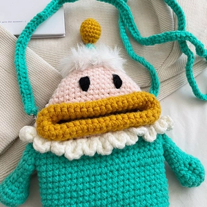 Sac bandoulière en crochet fait main pour fille avec visage de clown et sangle verte