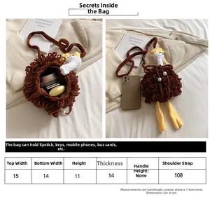 Detailed size guide for handmade crochet ostrich bag with strap length 108 cm