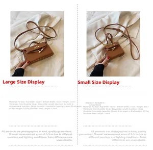 Detailed size chart for girls' PU leather crossbody bag with litchi texture and lock