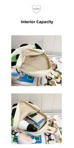 Internal capacity of the panda backpack showing space for water bottle and notebook