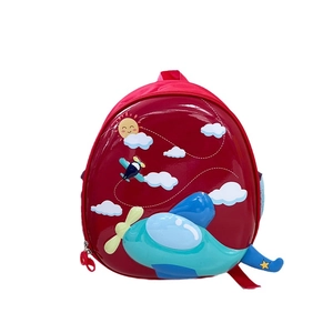 Red hard-shell kids airplane backpack with 3D cartoon plane and sun for preschool