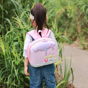 Pink and purple ergonomic cartoon kids backpack with cute fairy tale castle pattern