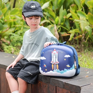 Navy blue kids' 3D rocket spaceship hard shell backpack with EVA anti-pressure material