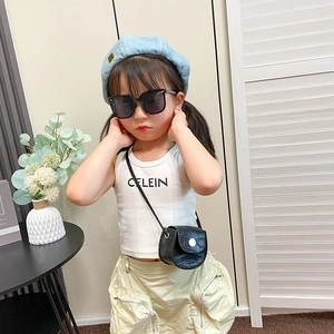 Cute black crocodile pattern mini crossbody bag for little girls with round flip cover