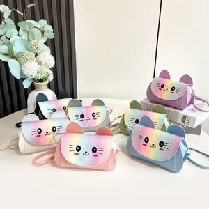 Kids Crossbody Bag PU Leather Glitter Rainbow Cartoon Cat Ear Small Shoulder Bag For Little Girls Cute