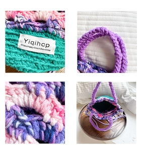 Détails du sac au crochet pour enfants avec tricot multicolore et poignée robuste en gros fil