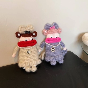 Kids Handmade Crochet Cartoon Doll Shoulder Bag Funny Big Lips Knit Crossbody Bag With Artificial Pearl And Bow Decoration
