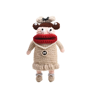 Handmade crochet doll bag with cute cartoon sausage lips and stylish pearl necklace