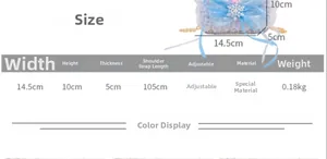 Size chart showing width 14.5cm and height 10cm for the blue lace girls handbag