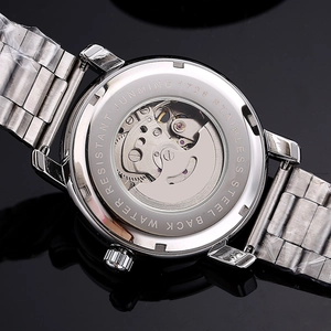 Automatic mechanical watch with stainless steel strap and skeleton case back design
